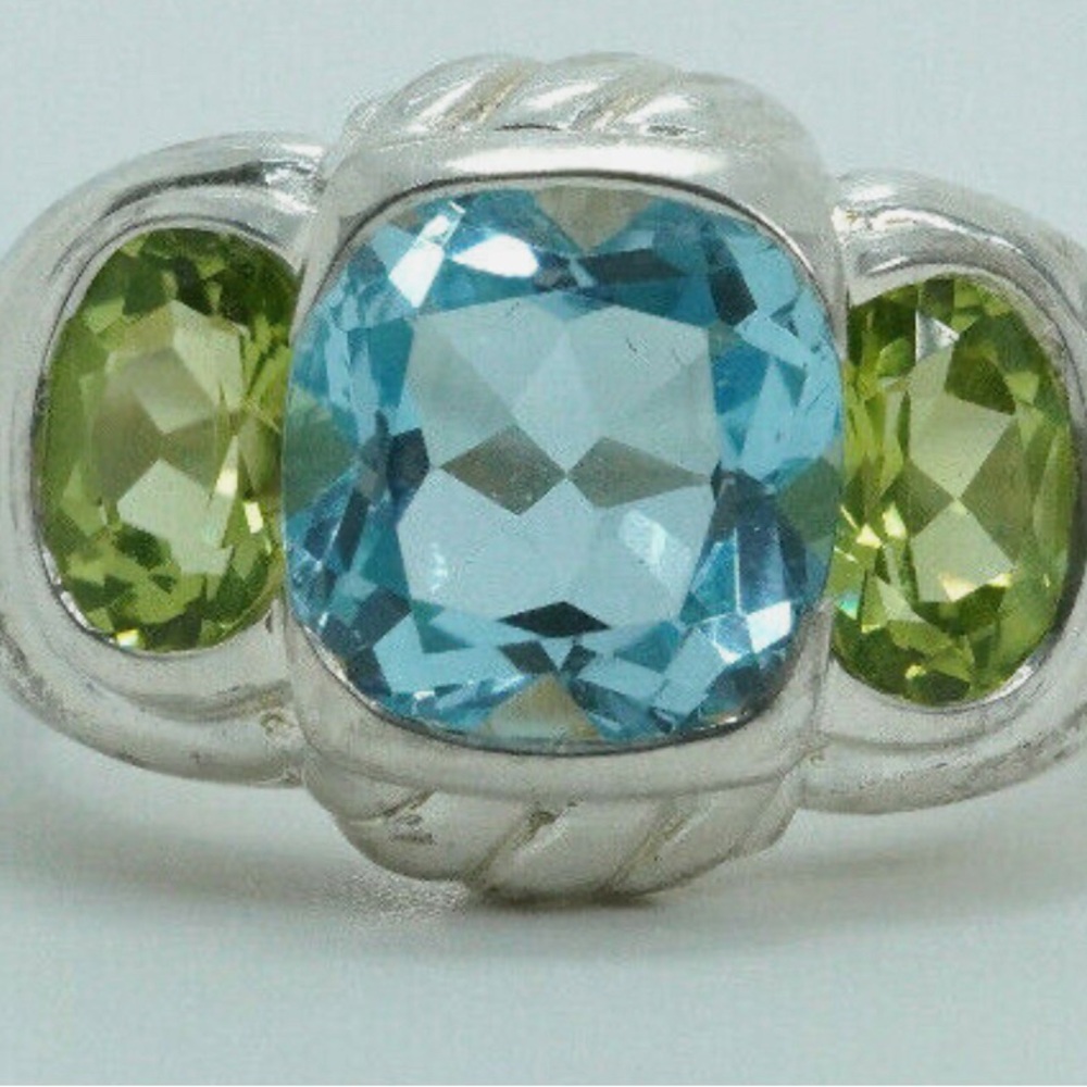 Judith Ripka Sterling Silver Blue Topaz & Peridot Ring Size 7